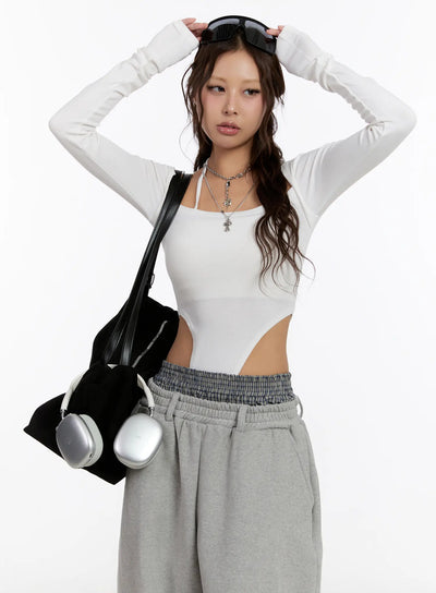 halter-neck-long-sleeve-bodysuit-cn527 / White