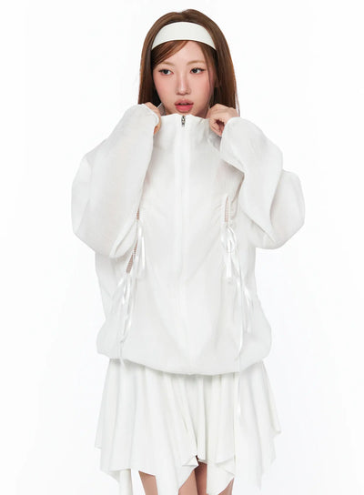 oversized-bow-detail-windbreaker-ca514 / White