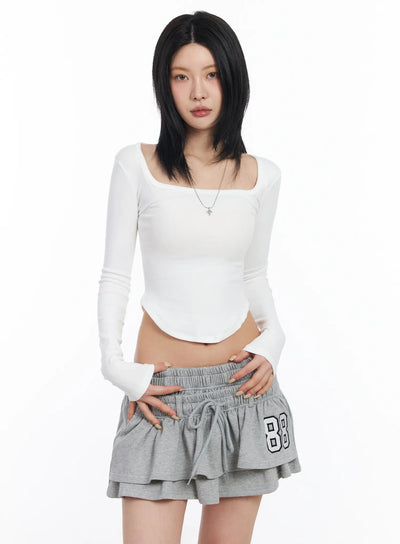 square-neck-long-sleeve-crop-top-cf526 / White