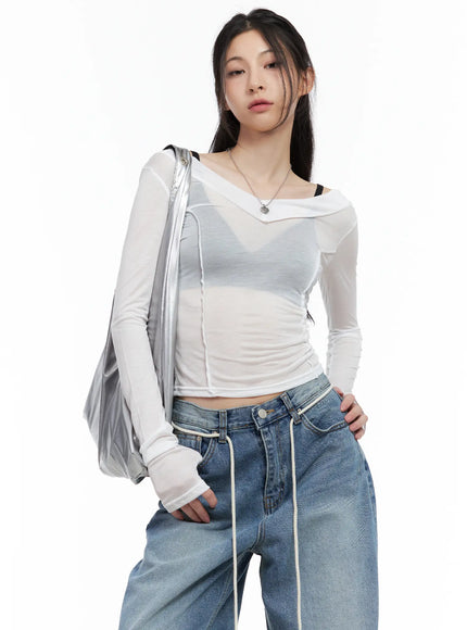 sheer-back-slit-long-sleeve-tee-cu530 / White