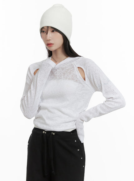 hooded-cut-out-top-ca404 / White