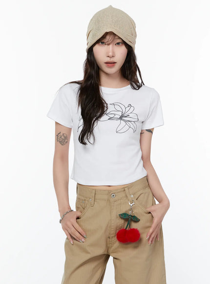 floral-print-crop-tee-cy515 / White
