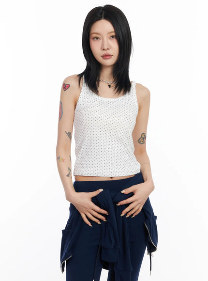 polka-dot-sleeveless-top-cf526 / White
