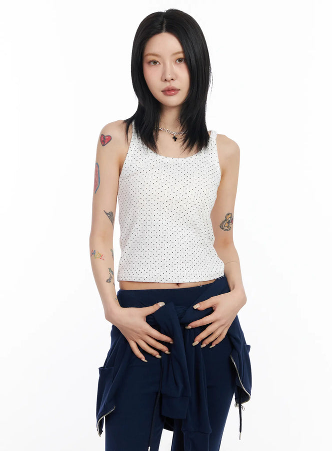 polka-dot-sleeveless-top-cf526 / White