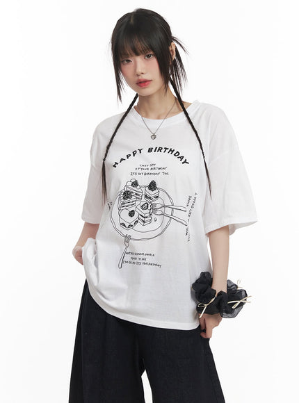 birthday-graphic-oversized-t-shirt-cf518 / White