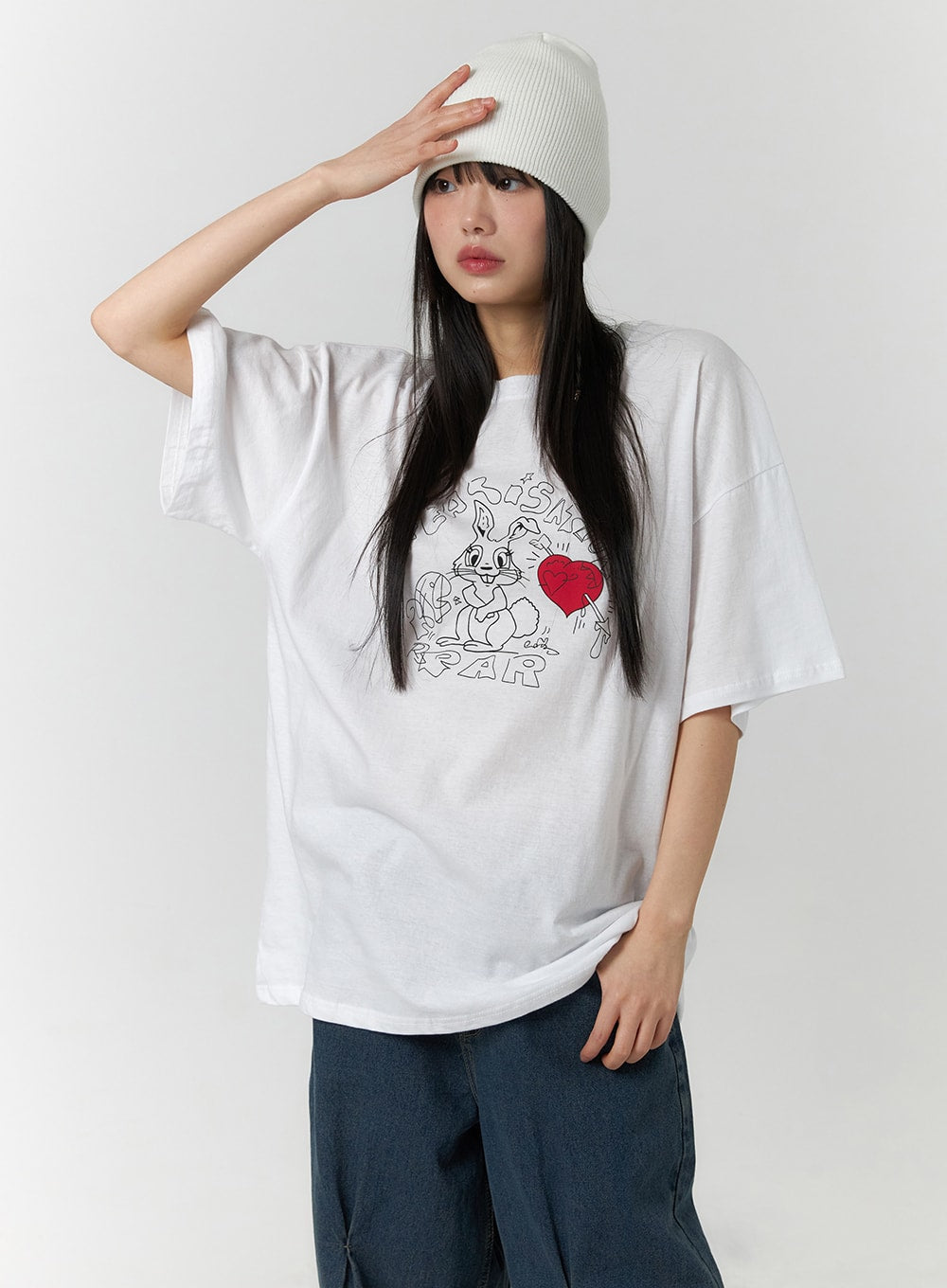 oversized-graphic-tee-cf406 / White