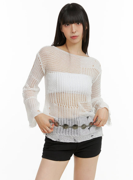 destroyed-crochet-knit-sweater-cu425 / White