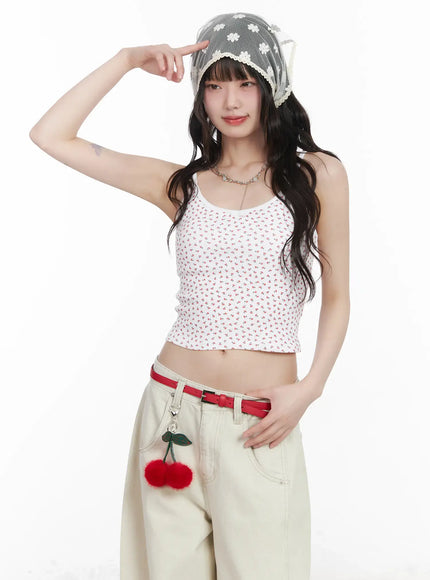 cherry-print-ribbon-cami-top-cm526 / White