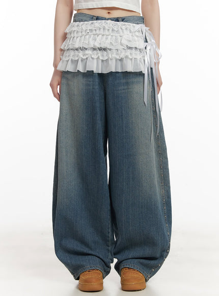 ribboned-frill-lace-layering-mini-skirt-cf519 / White