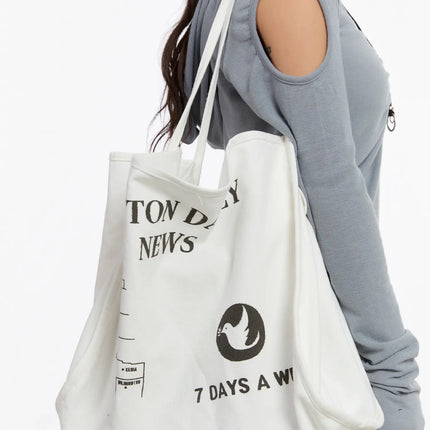 graphic-print-canvas-tote-bag-cn527 / White
