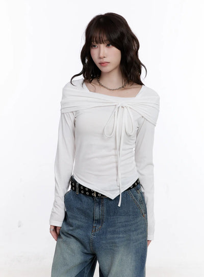 asymmetrical-tie-detail-long-sleeve-top-co501 / White