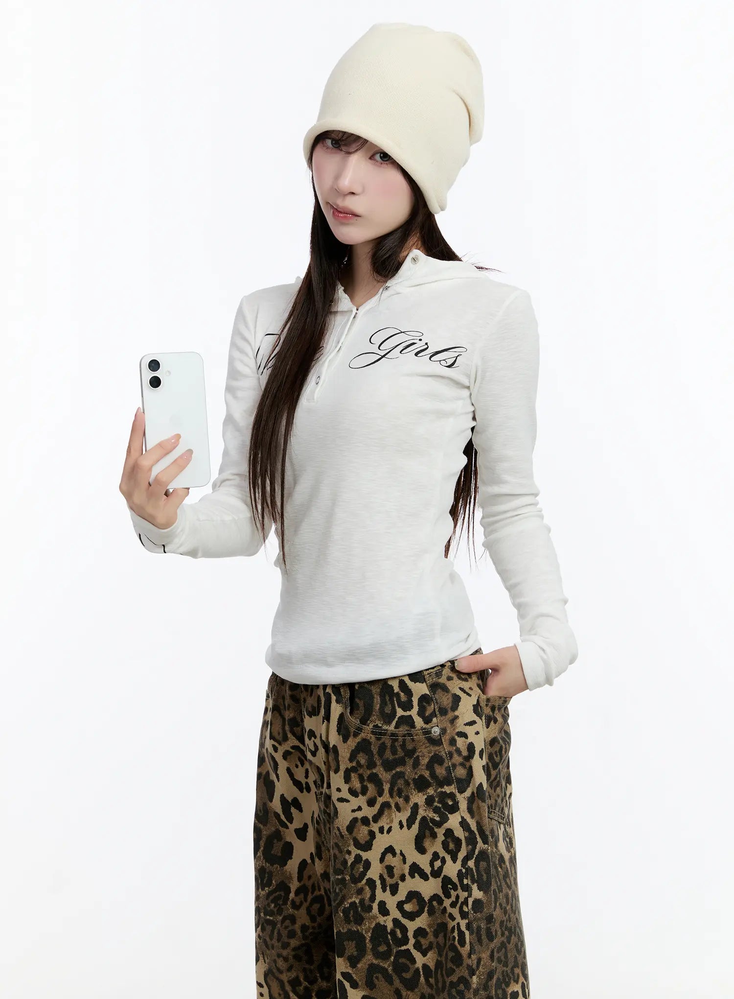 slim-fit-printed-hoodie-cn524 / White