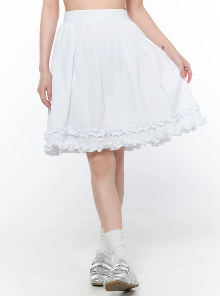 frilled-shirred-midi-skirt-ca528 / White