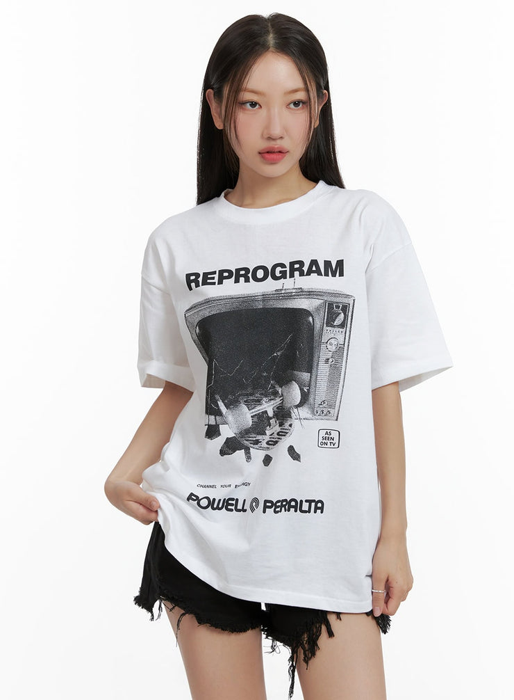 reprogram-graphic-oversized-t-shirt-unisex-cu405 / White