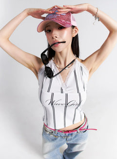 striped-lace-halter-top-cu511 / White
