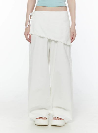 lace-wrap-cotton-trousers-cu505 / White