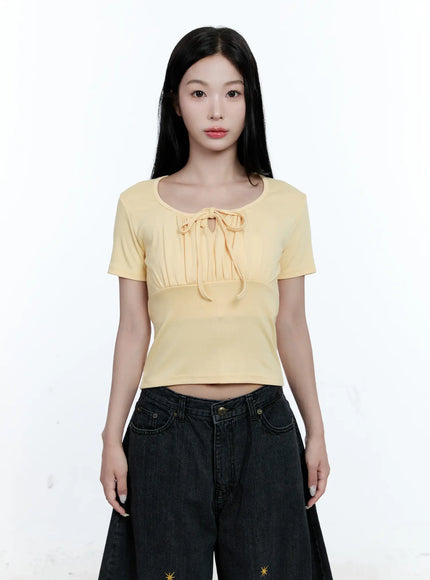 ruched-ribbon-cropped-tee-cg507 / Yellow
