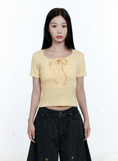 ruched-ribbon-cropped-tee-cg507 / Yellow