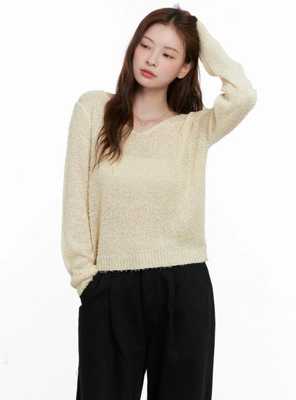 loose-fit-v-neck-knit-sweater-cg521 / Yellow