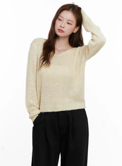 loose-fit-v-neck-knit-sweater-cg521 / Yellow