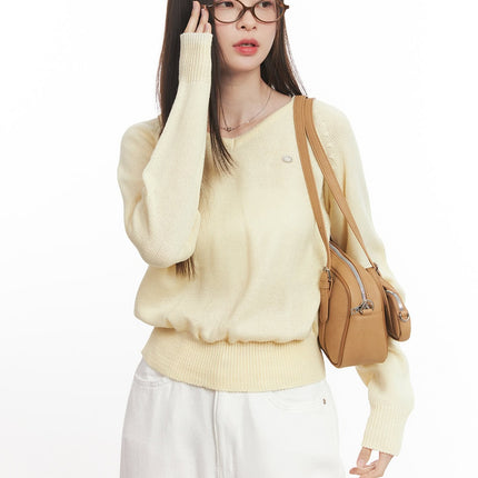cozy-v-neck-sweater-ca502 / Yellow