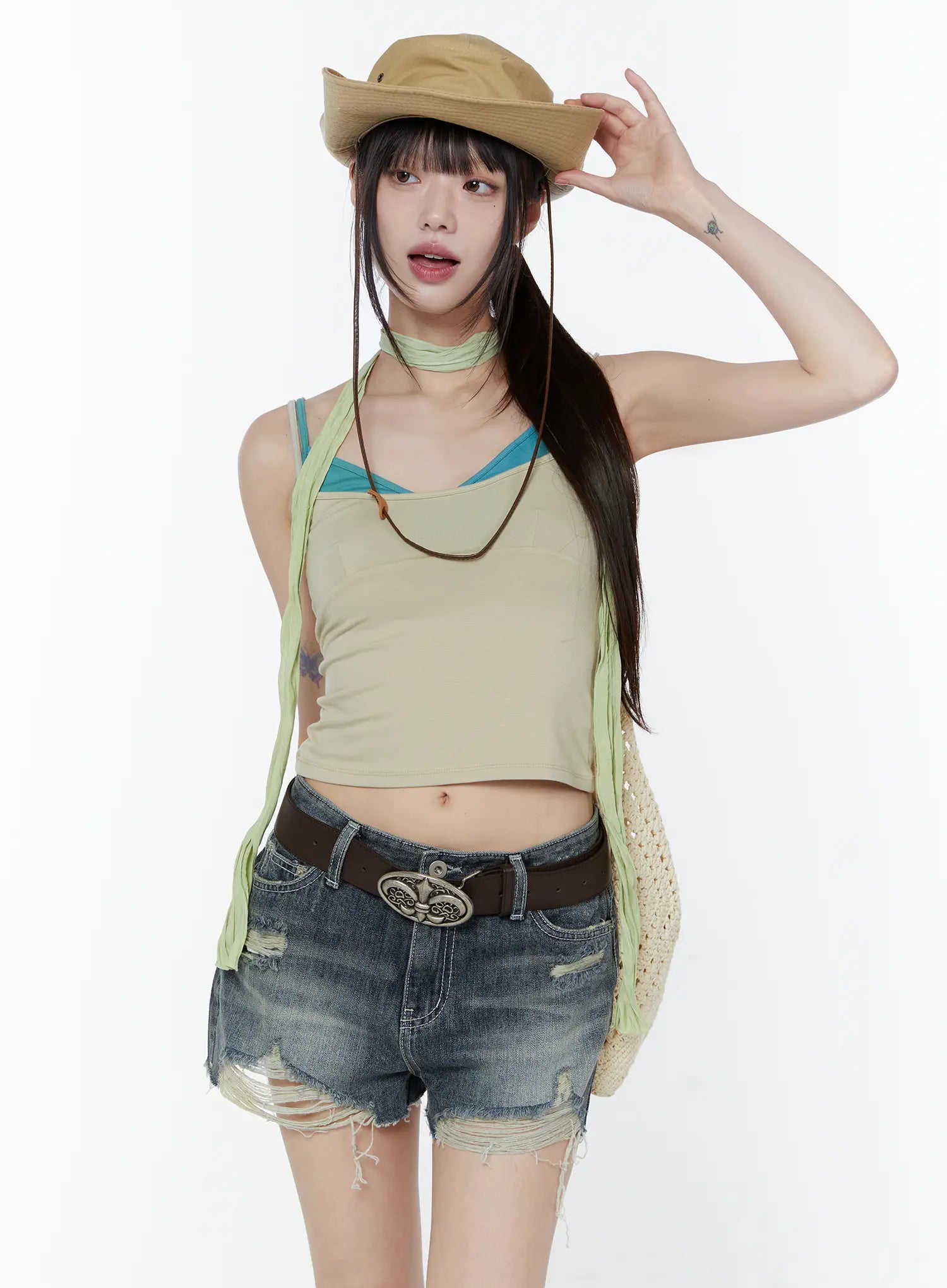 contrast-cropped-sleeveless-top-cu508 / Yellow