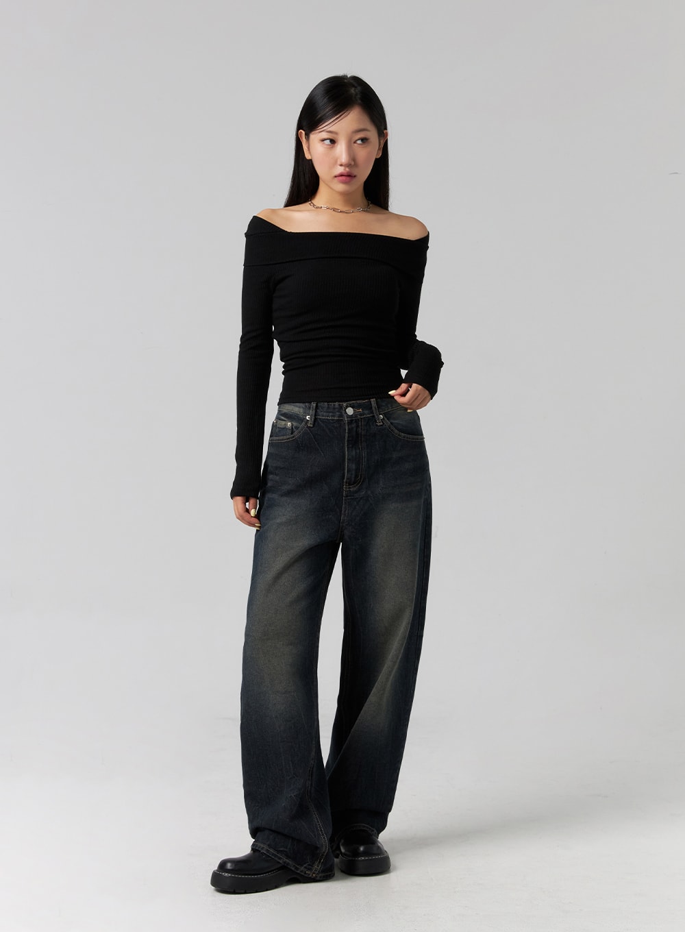 Washed Wide Denim Pants - Lewkin