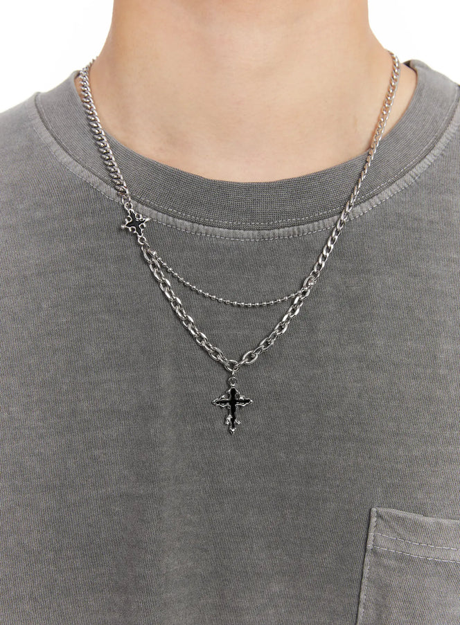 mens-double-layer-cross-necklace-il504