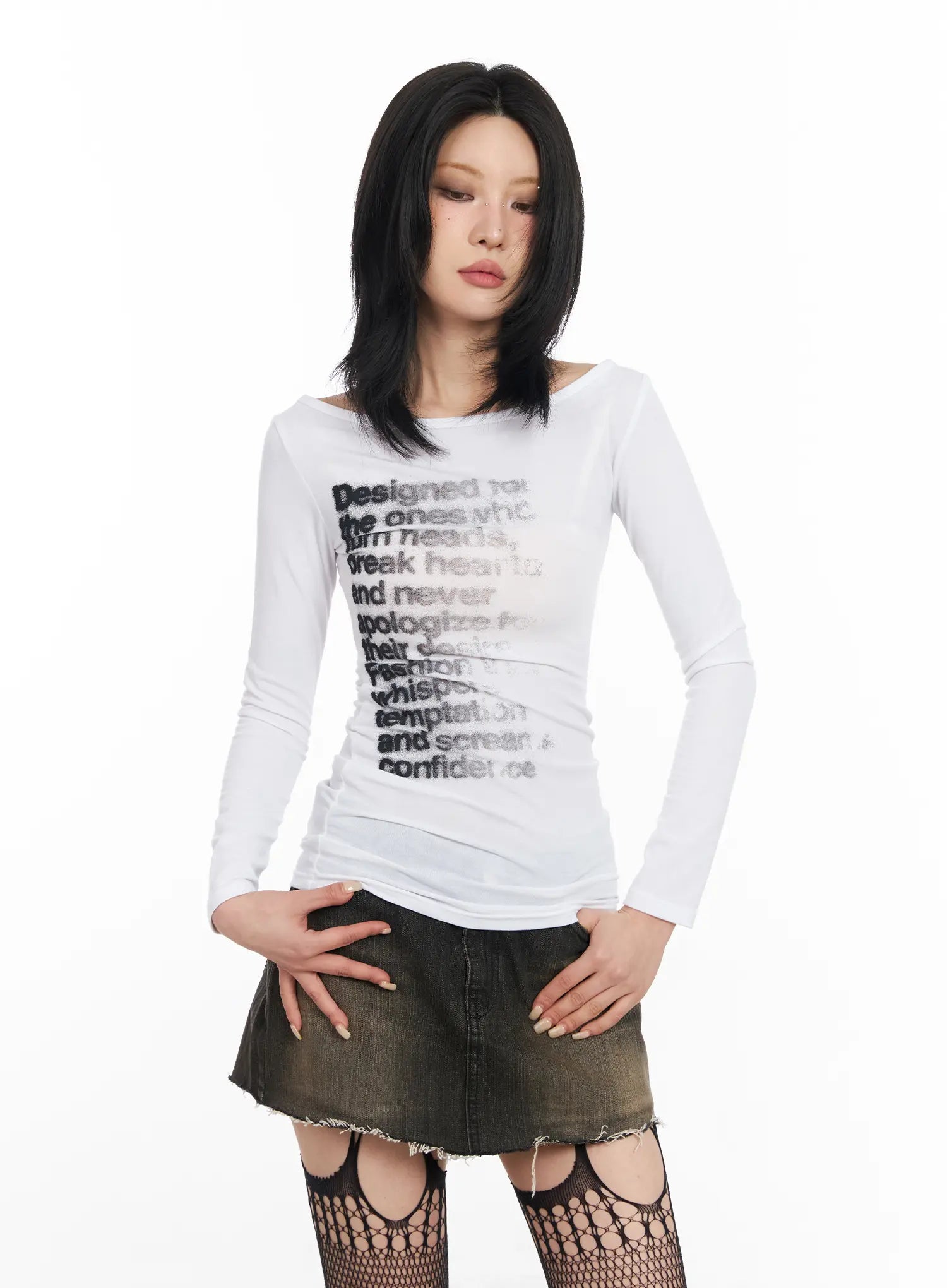 asymmetric-graphic-long-sleeve-top-cd1202 / White