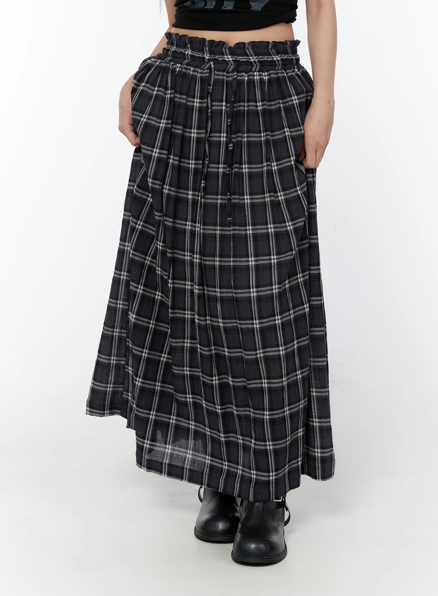 plaid-flare-maxi-skirt-cy519