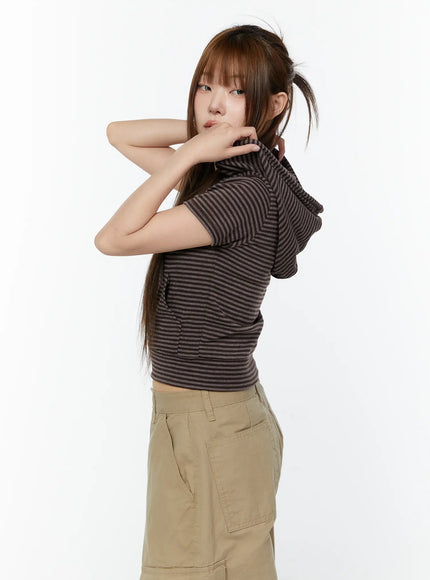 striped-short-sleeve-hooded-zip-up-cy519