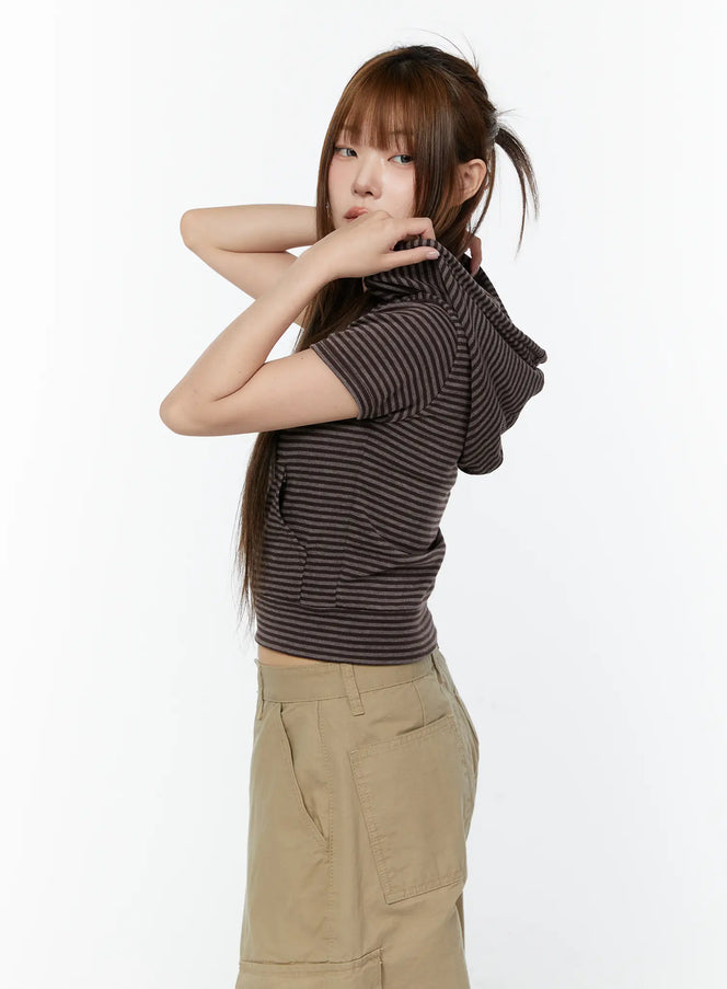 striped-short-sleeve-hooded-zip-up-cy519