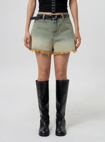 denim-ripped-hem-shorts-cy325