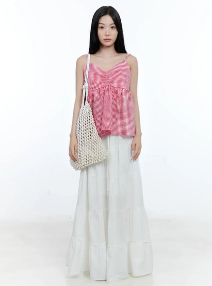 gingham-shirred-strap-blouse-cl530