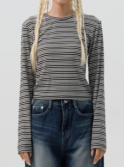 Stripe Crew Neck Long Sleeve Top IS311