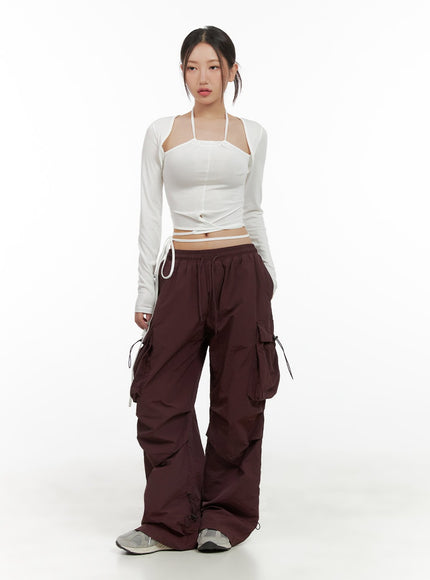 pintuck-nylon-cargo-pants-cg423