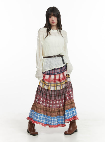 checkered-ruffle-patchwork-maxi-skirt-ca411