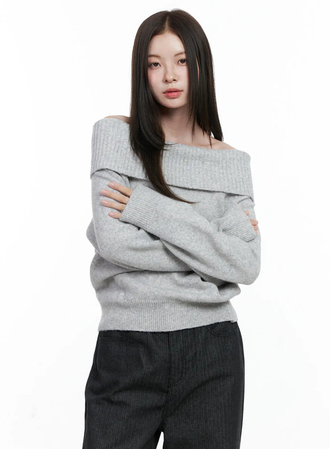 Off-Shoulder Knit Long Sleeve Top CO506 - Casual style | LEWKIN
