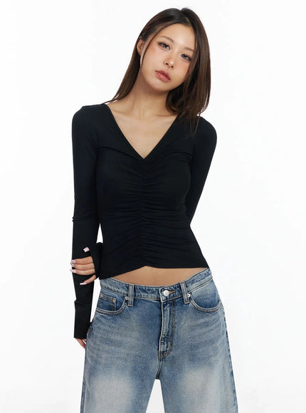 v-neck-shirred-long-sleeve-top-ia527