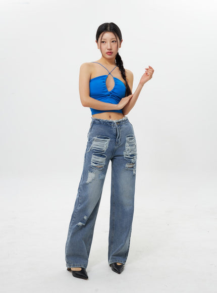 Wide Leg Ripped Jeans IY311