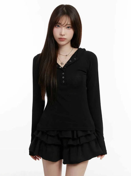 v-neck-button-slim-hooded-top-ij516