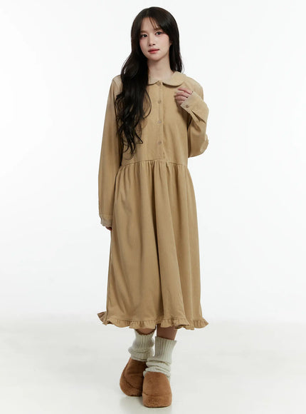 Collared Corduroy Long Sleeve Maxi Dress CD523 - Romantic style Collared Corduroy Long Sleeve Maxi Dress CD523 - Romantic style