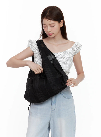black-mesh-plaid-shoulder-bag