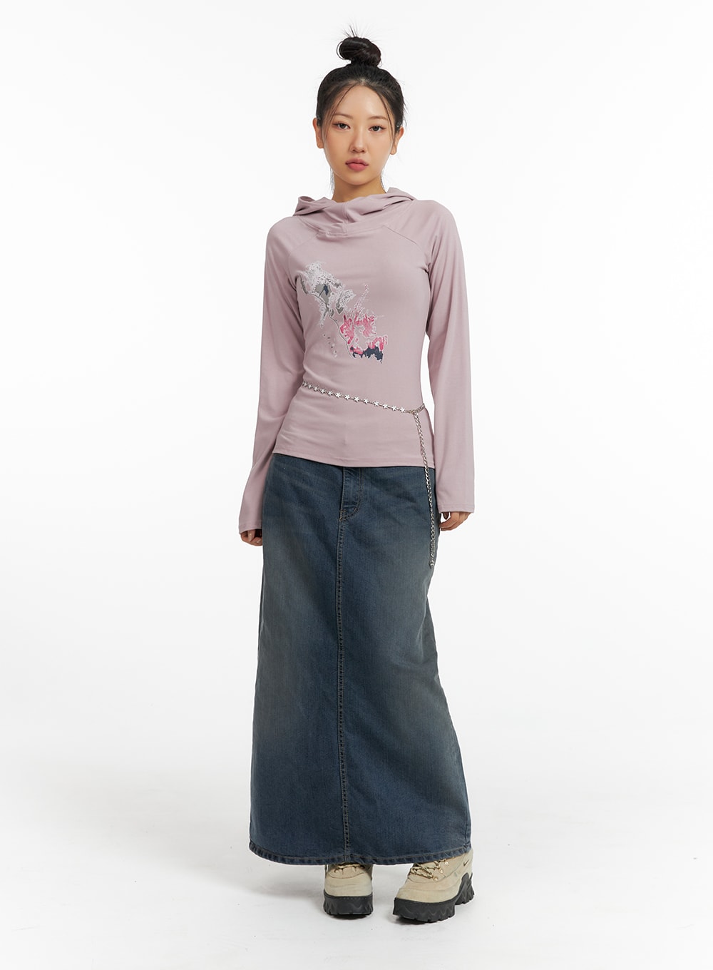 Women Pink Washed Denim A-Line Skirt