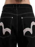 Kacey Plaid Stitched Back Pocket Baggy Jeans IM513 - Acubi style