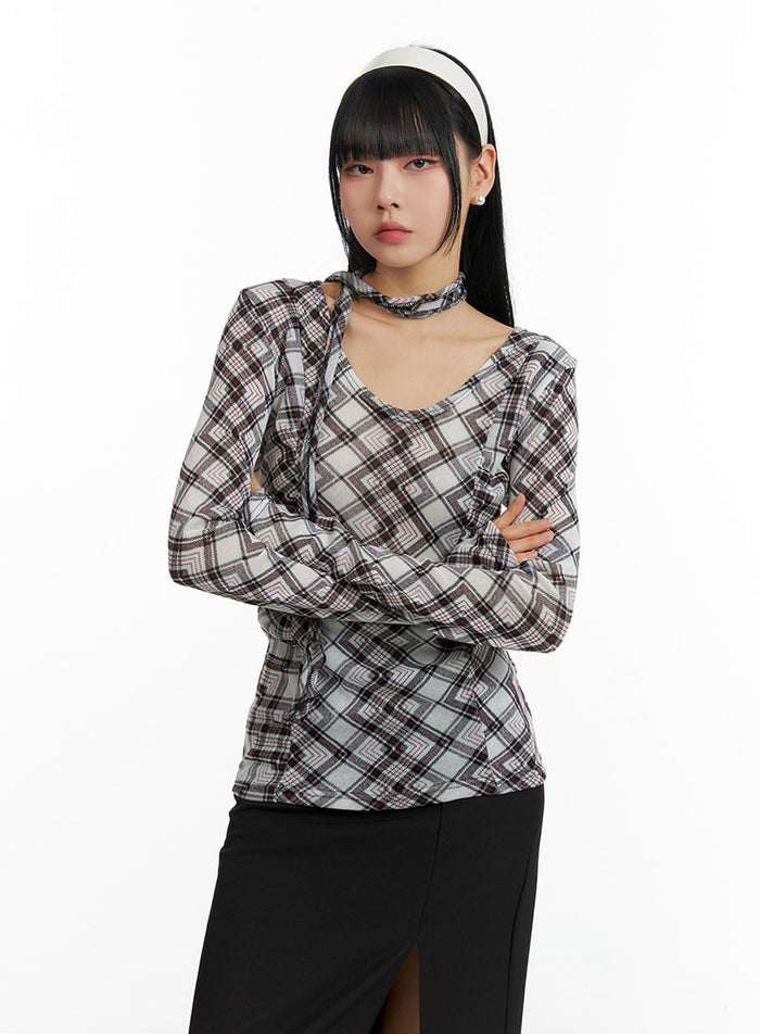 check-u-neck-tee-with-scarf-if402