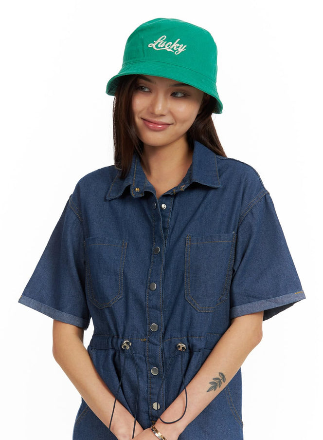 Lucky Lettering Bucket Hat (UNISEX) IU419 in Green, size One Size