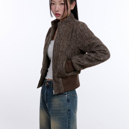 cozy-high-neck-zip-up-jacket-cj509 / brown