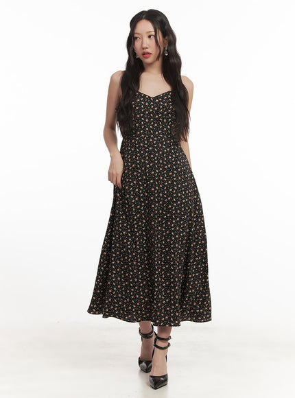 ditsy floral cami maxi dress Ditsy Floral Scoop Neck Midi Cami Dress Black / S