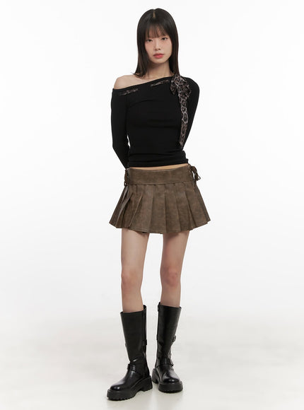 pleated-faux-leather-lace-up-mini-skirt-cd426